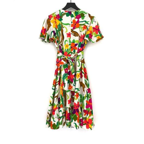 HANDMADE Tie Waist Antelope Mini Dress White Green S - Picture 9 of 13